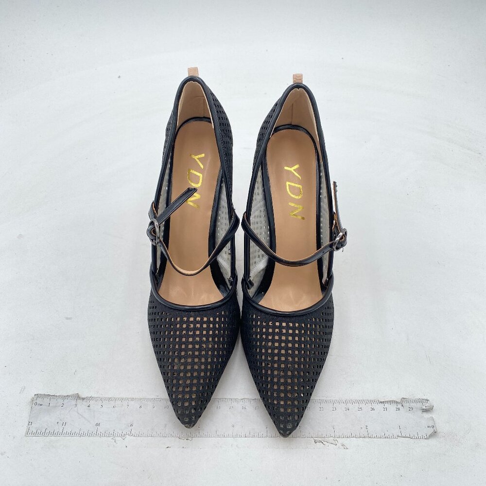 YDN Black Pointy Toe High Heels Mary Jane Pumps with Buckle Fashion Party Shoes - Picture 3 of 8